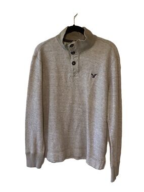 Men's American Eagle Light Gray Popover Henley Shirt with Eagle Logo Size M